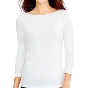 J. Jill Perfect Pima Cotton Button Back Tee 3/4 Sleeves White Size L